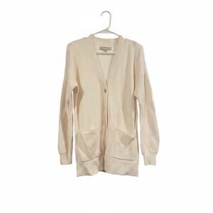 LOFT Women’s Cream Waffle Knit Cardigan Size Small Button Front Chunky Cozy
